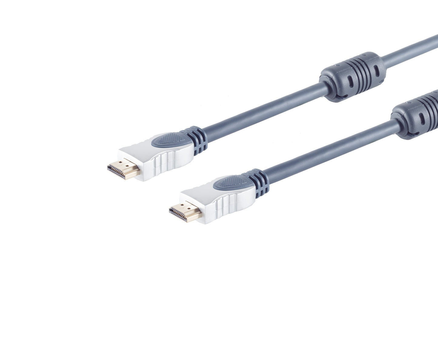 Blå HDMI kabel 15m 4K/60Hz high-speed med Ethernet, understøtter langt kabeltræk, synlig tekst AV-Cables.dk.