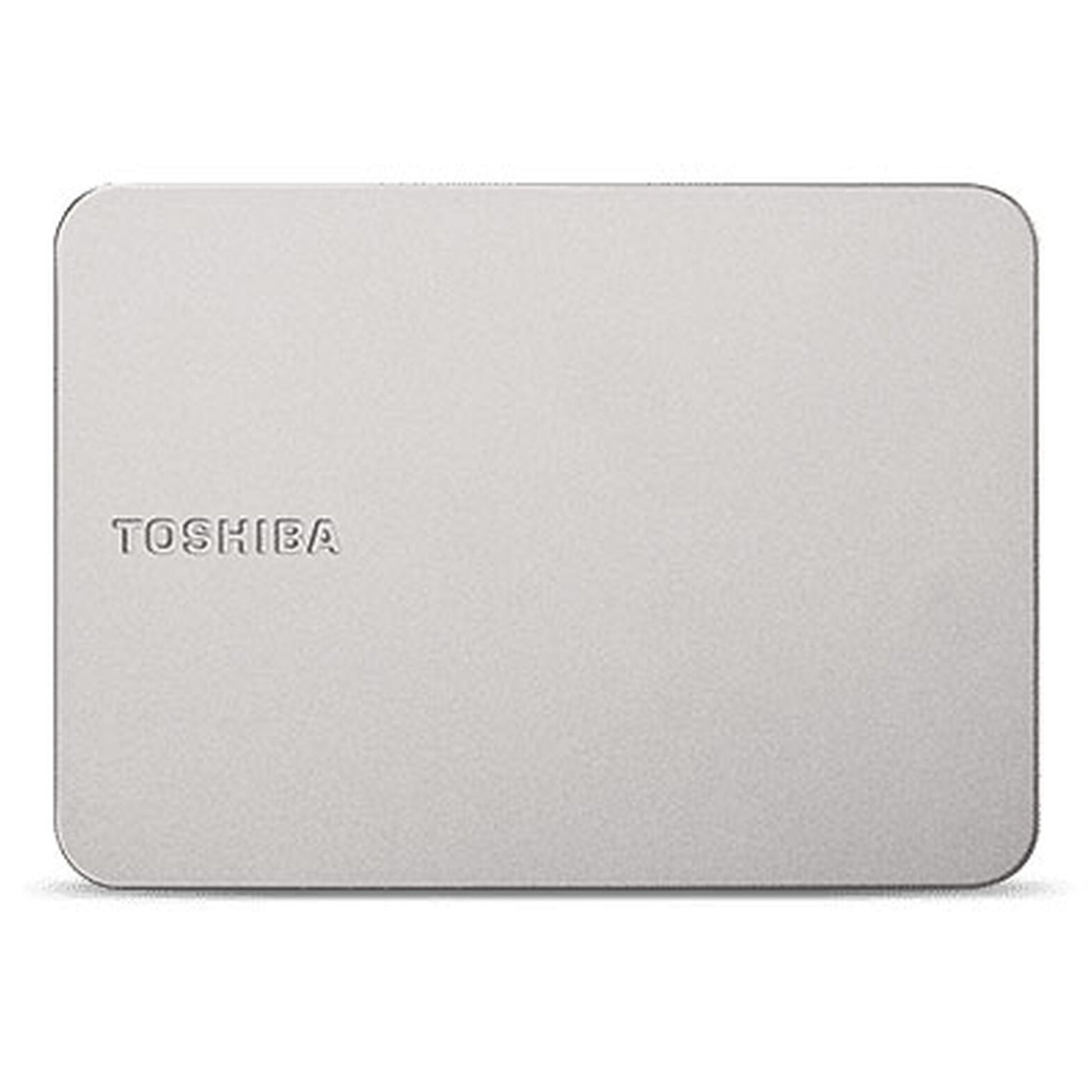 Toshiba Canvio Flex ekstern harddisk 1TB, varm sølv, afrundede kanter, Toshiba-logo øverst til venstre.