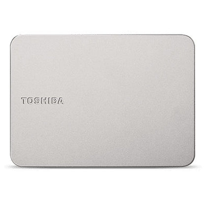 Toshiba Canvio Flex ekstern harddisk 1TB, varm sølv, afrundede kanter, Toshiba-logo øverst til venstre.