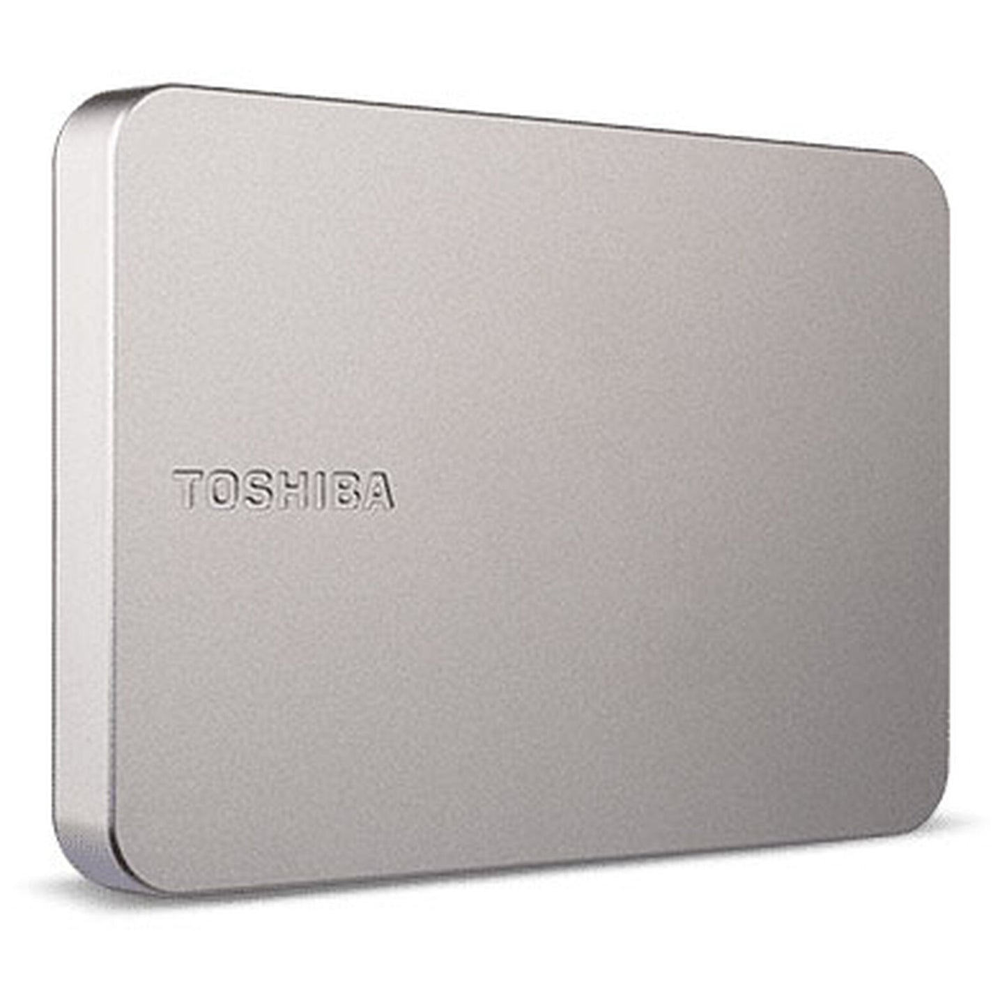 Toshiba Canvio Flex ekstern harddisk 4TB, varm sølv, rektangulær med afrundede kanter, USB 3.2-port, Toshiba-logo foran.