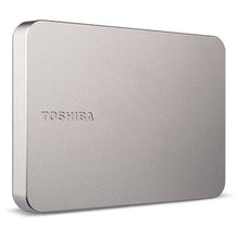Toshiba Canvio Flex ekstern harddisk 4TB, varm sølv, rektangulær med afrundede kanter, USB 3.2-port, Toshiba-logo foran.