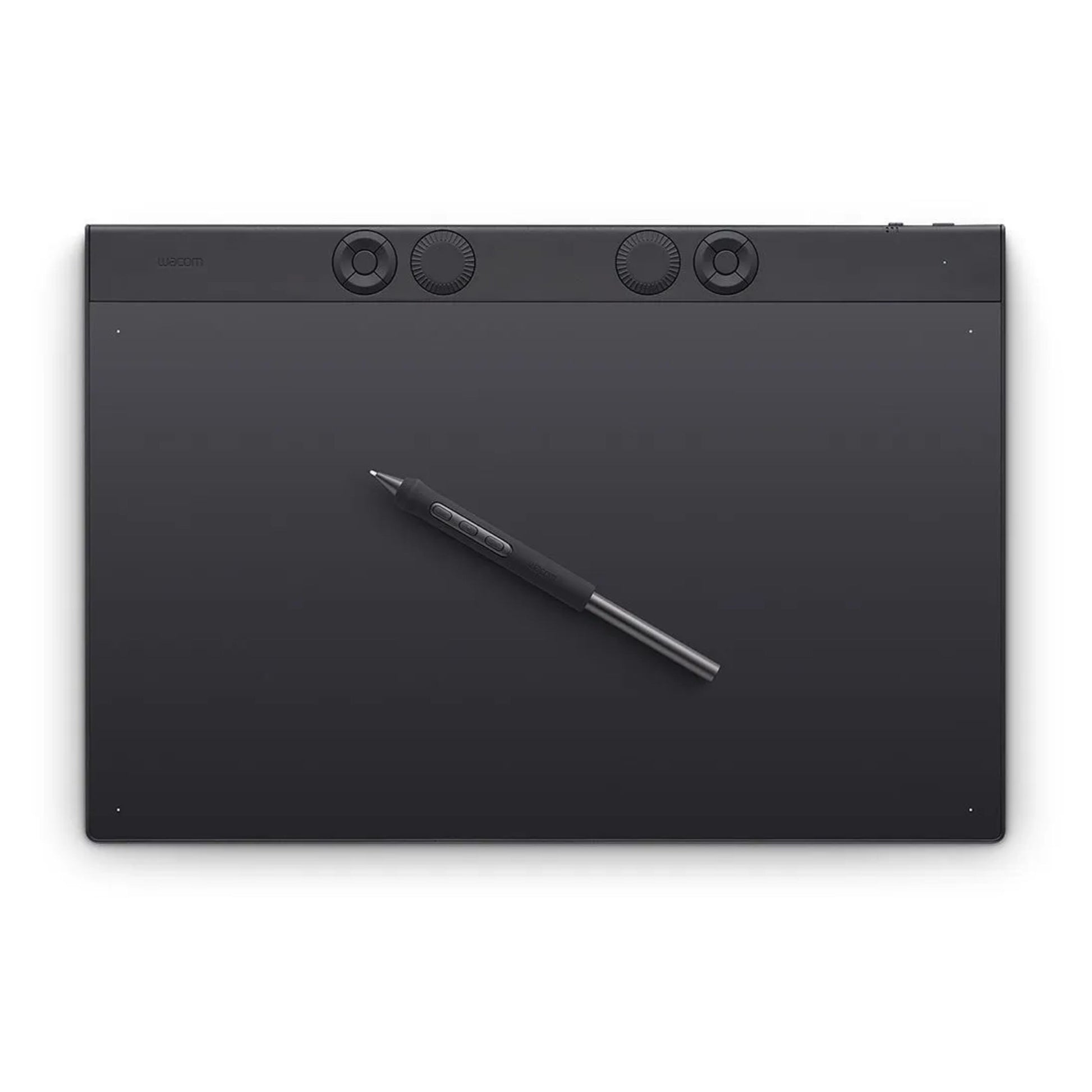 Wacom Intuos Pro stor tegneplade 349x195mm sort stylus-pen fire kontrolhjul øverst mat finish set oppefra.