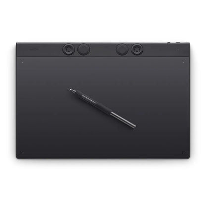 Wacom Intuos Pro stor tegneplade 349x195mm sort stylus-pen fire kontrolhjul øverst mat finish set oppefra.