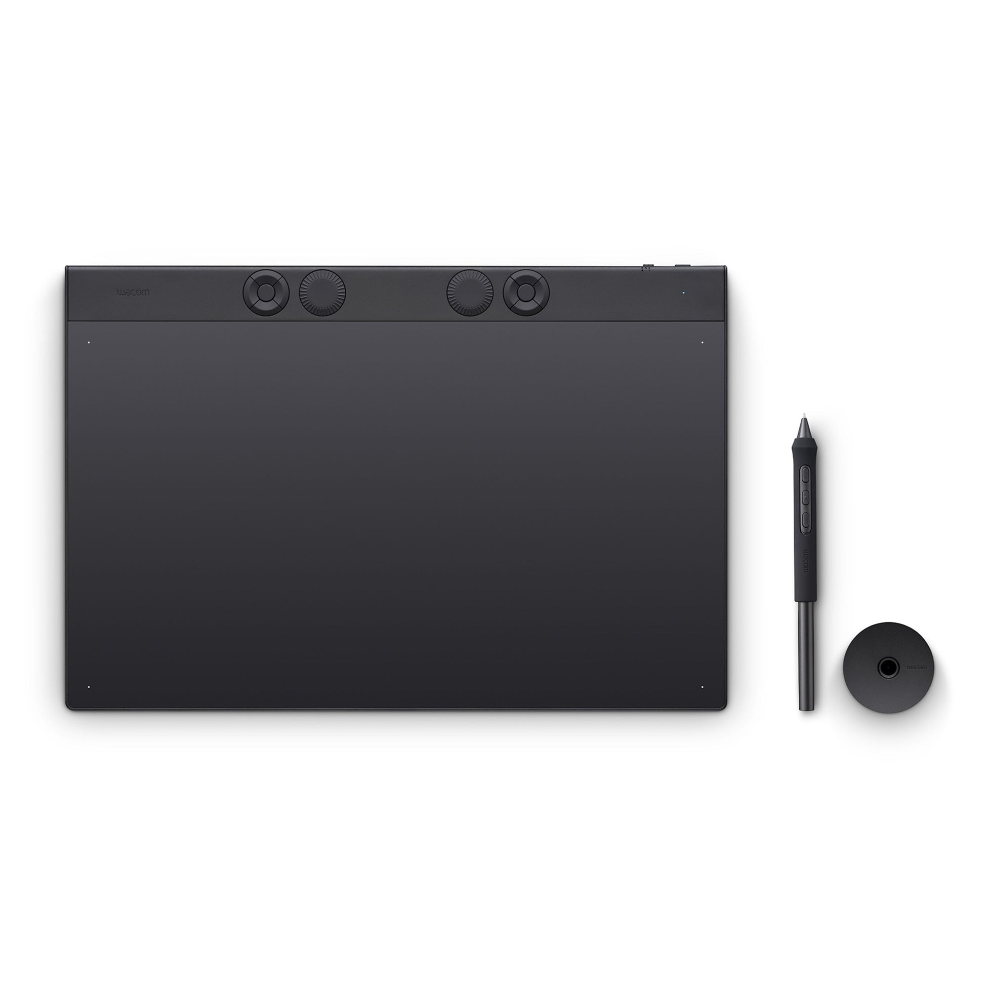 Wacom Intuos Pro tegneplade 349x195 mm sort, tre runde knapper, drejeskive, med pen og holder.