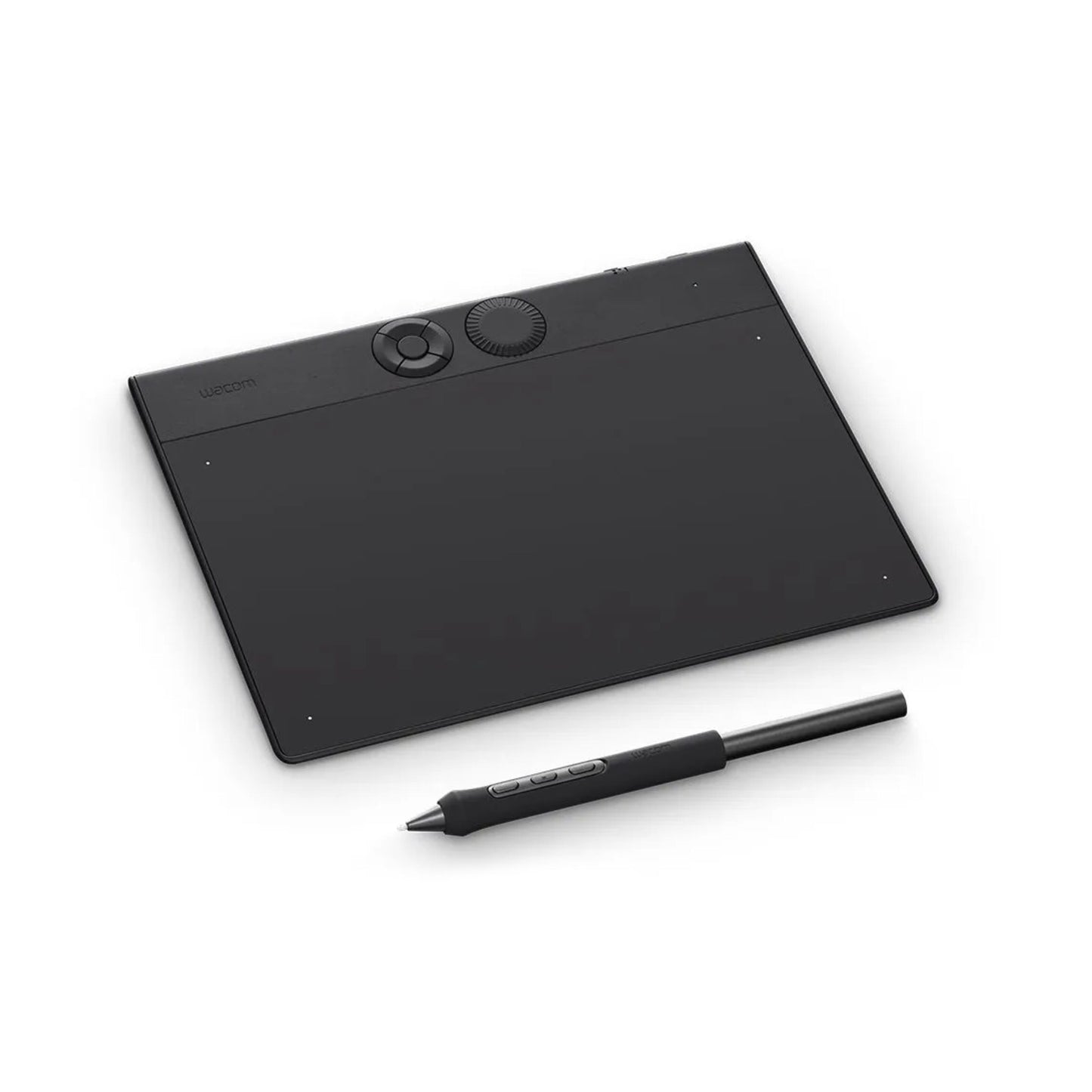 Wacom Intuos Pro lille tegneplade 187x105 mm sort med stylus, rund kontrolskive og topknapper.