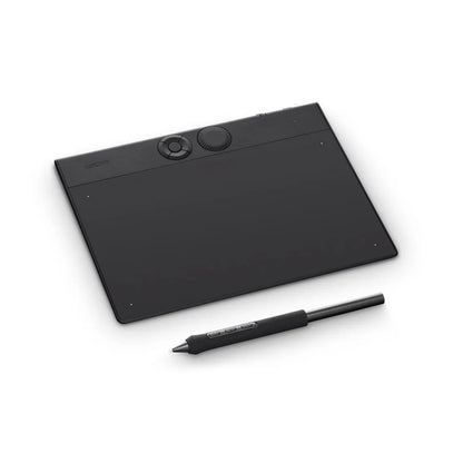 Wacom Intuos Pro lille tegneplade 187x105 mm sort med stylus, rund kontrolskive og topknapper.
