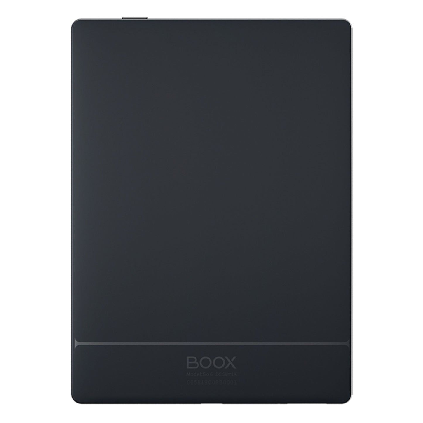 BOOX Gå 6 læseplade bagside i sort med matte kanter, afrundede hjørner, BOOX logo og E Ink Carta 1300 teknologi.