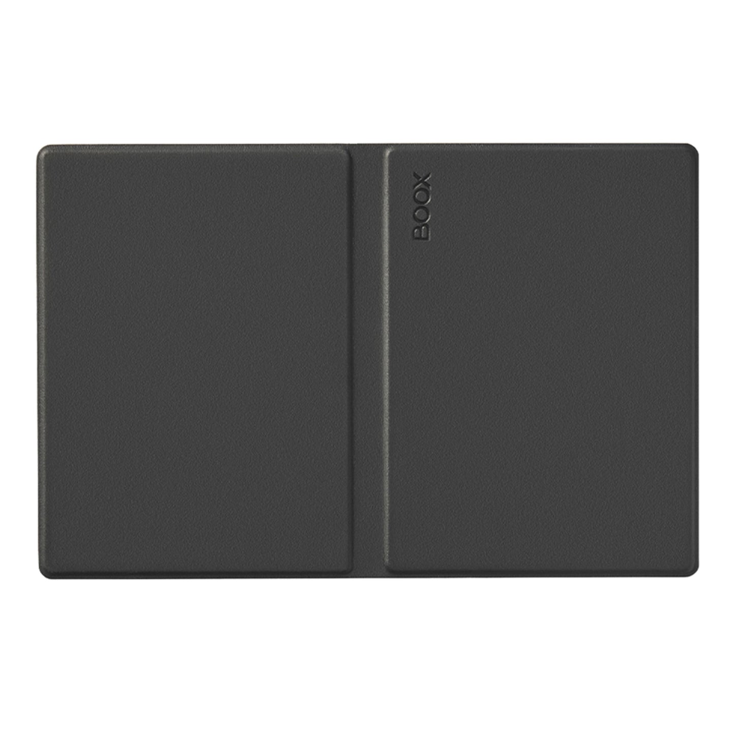 Sort Boox Onyx Gå 6 magnetisk etui, rektangulær, lukket med "BOOK" præget lodret nær midterfolden.