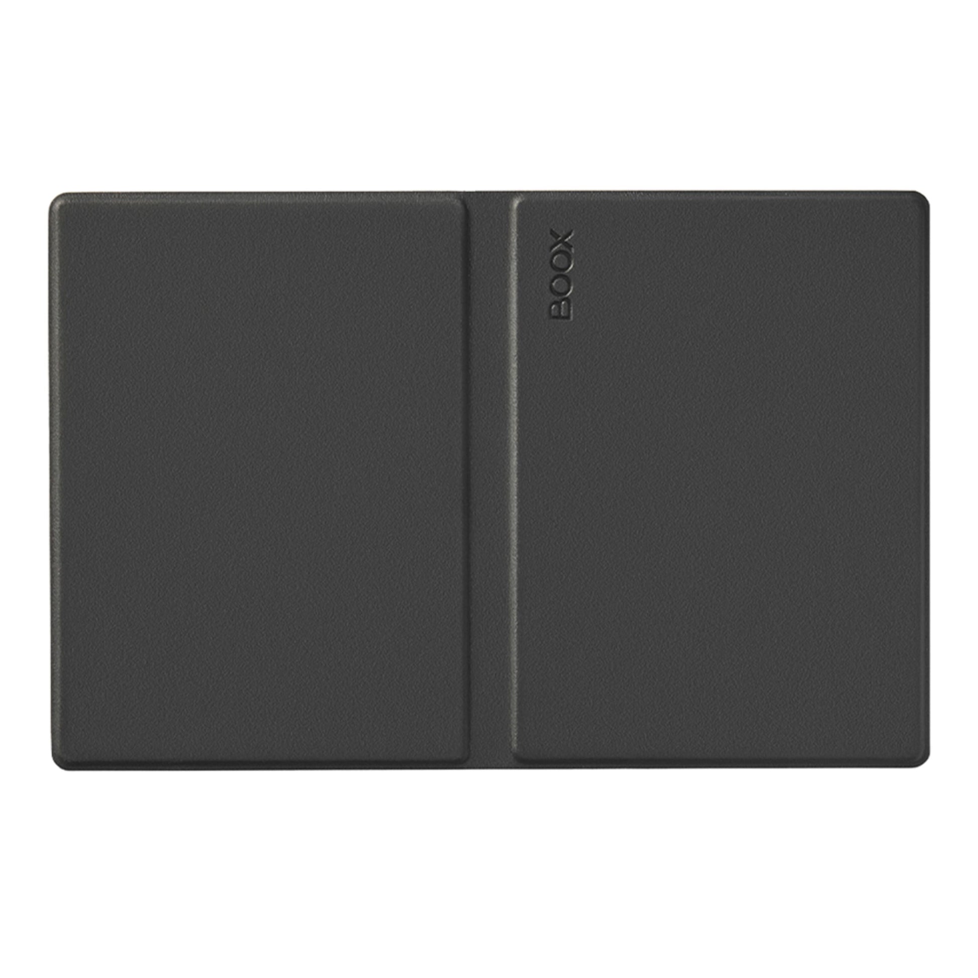 Sort Boox Onyx Gå 6 magnetisk etui, rektangulær, lukket med "BOOK" præget lodret nær midterfolden.