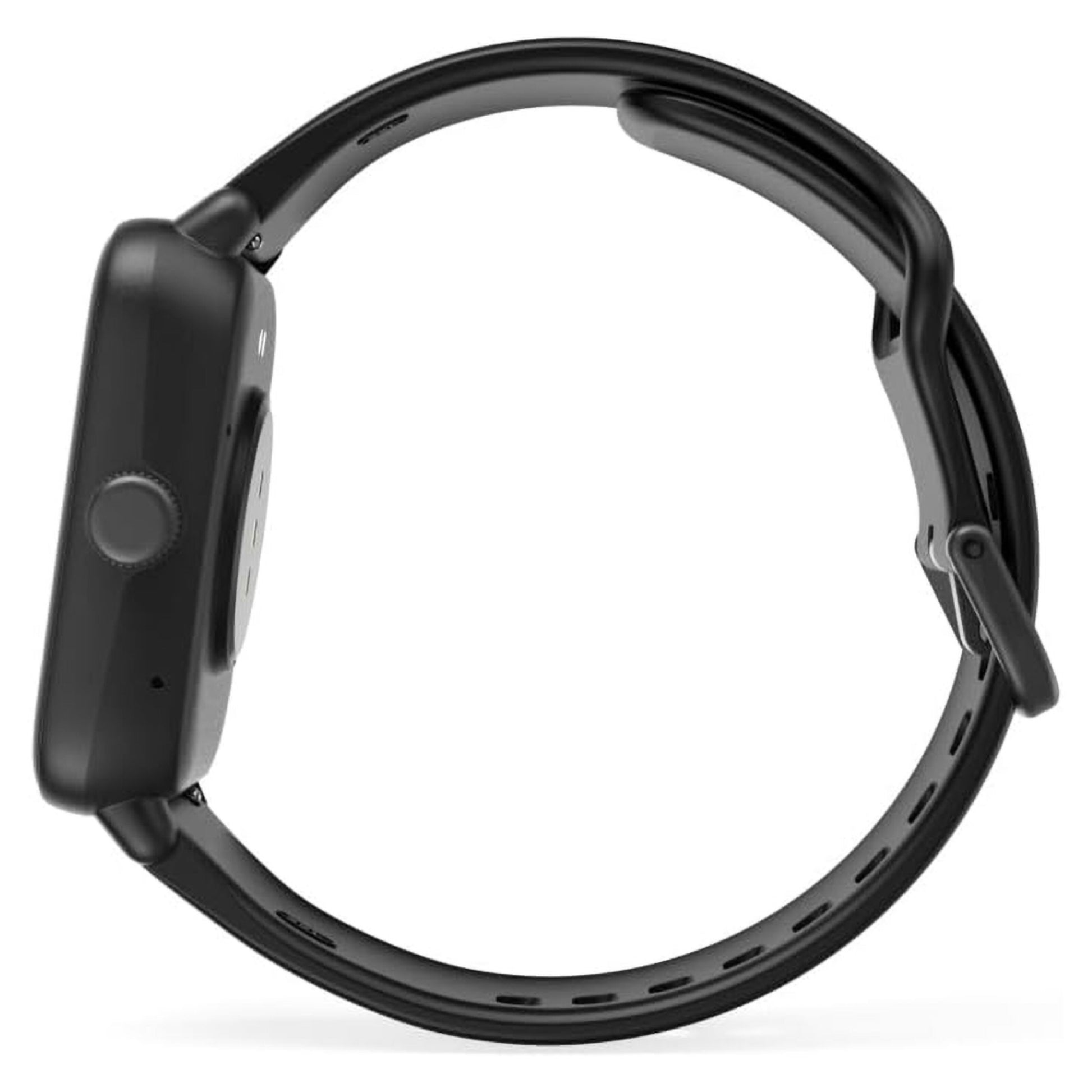 Hama 6010 Smart Watch med GPS, rektangulært display, sort justerbar silikonerem, digital krone og sideknap.