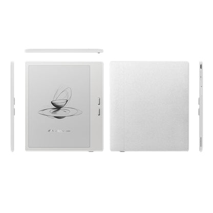 Onyx BOOX Go 7 7" E Ink læseplade Android 13 64GB, vist forfra, bagfra, side, ovenfra, front med skitse og knapper.