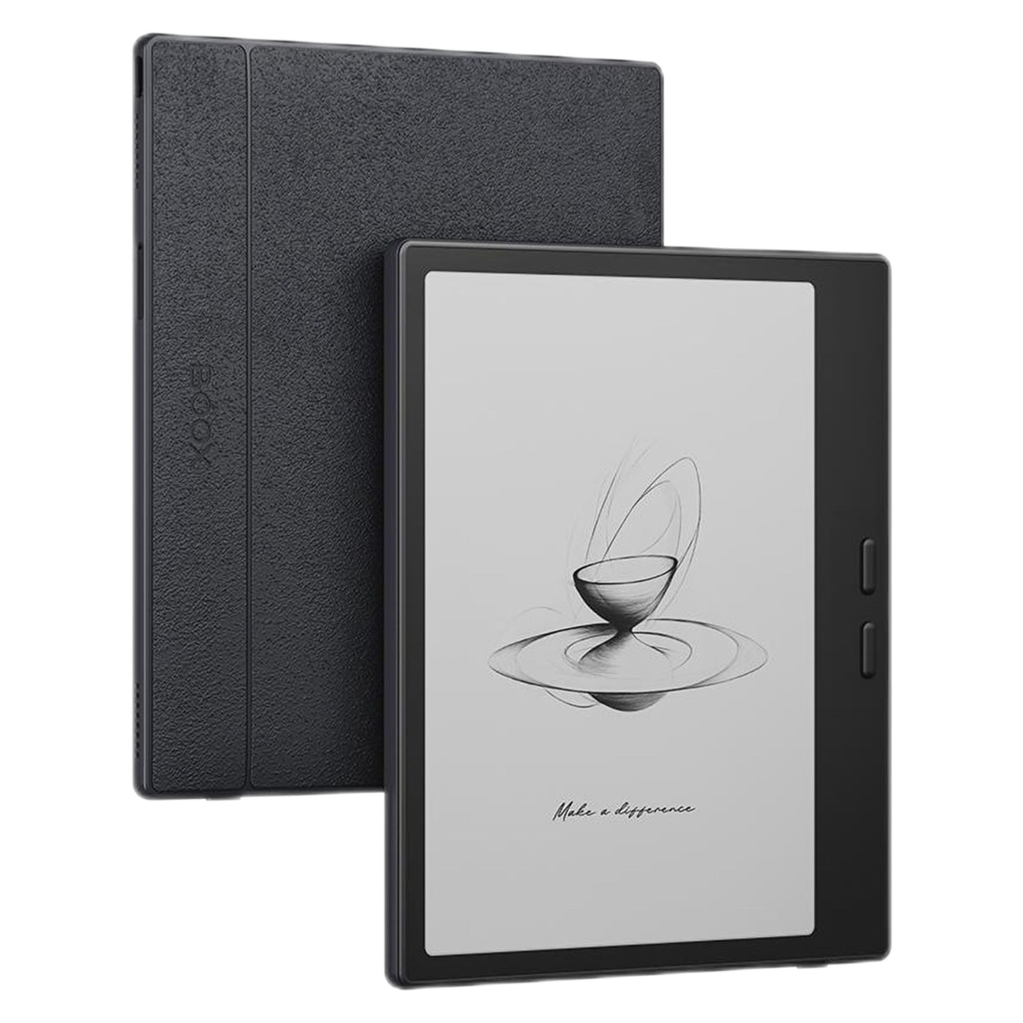 BOOX Go 7 sort 7" læseplade med E Ink Carta 1300-skærm, tekstur-bagside, to frontknapper, Android 13, teksten "Make a difference.