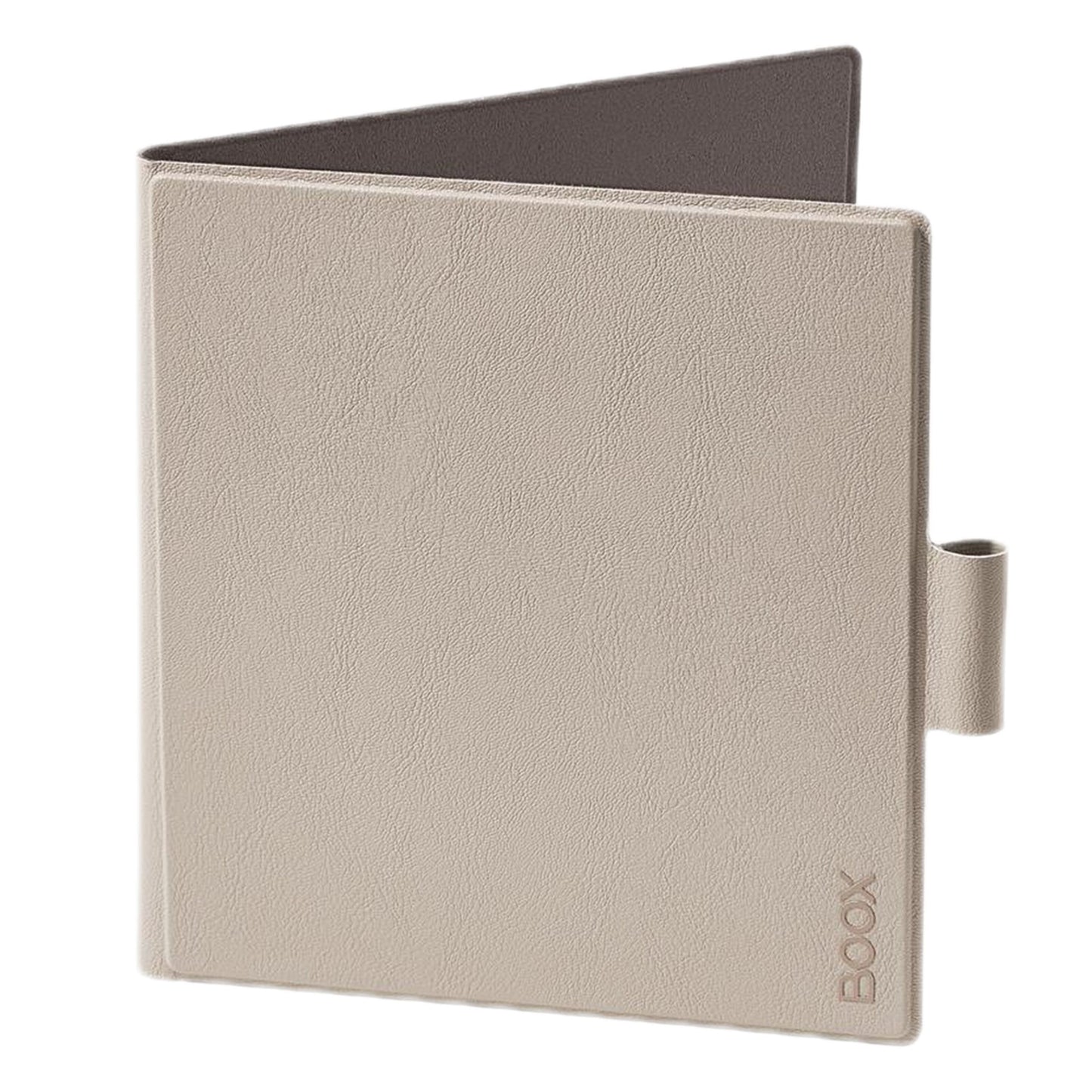 Boox Onyx magnetisk etui til Go 7-serien i beige med tekstur, sideholder til pen og BOOX logo præget nederst til højre.