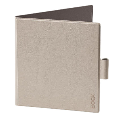 Boox Onyx magnetisk etui til Go 7-serien i beige med tekstur, sideholder til pen og BOOX logo præget nederst til højre.
