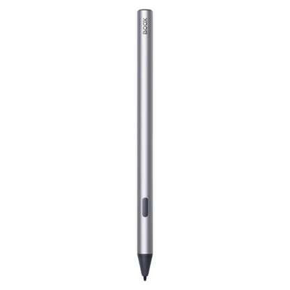 BOOX InkSense Plus Stylus sølv, 4096 trykniveauer, sort spids, sideknap, "BOOX" trykt nær toppen.