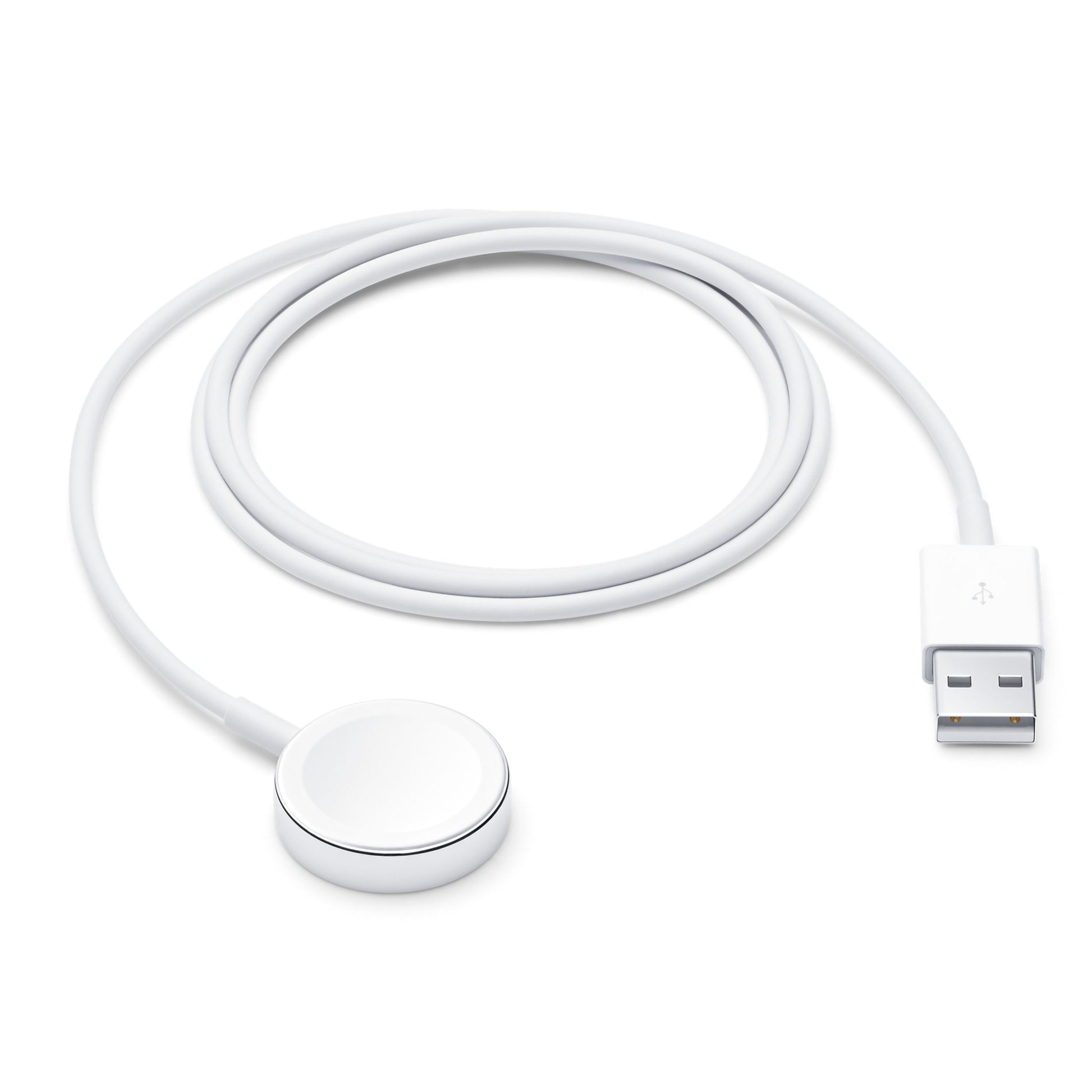 Apple magnetisk opladningskabel 1m til Apple Watch med USB-A stik og rund magnetisk oplader.