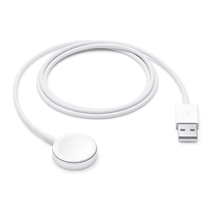 Apple magnetisk opladningskabel 1m til Apple Watch med USB-A stik og rund magnetisk oplader.