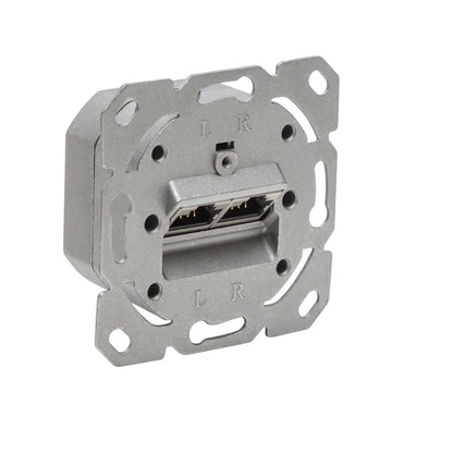Indsæt FTP-netværksstik Cat. 6, dobbelt RJ45-porte med L/R-mærkning, metallisk ramme til el-installationsdåse.
