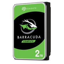Seagate Barracuda 3,5" intern harddisk 2TB med grøn og sort label og barracuda-fisk logo.
