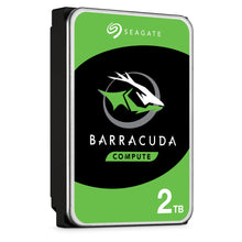 Seagate Barracuda 3,5" intern harddisk 2TB, grøn og sort label med sølvkanter og Barracuda-logo.