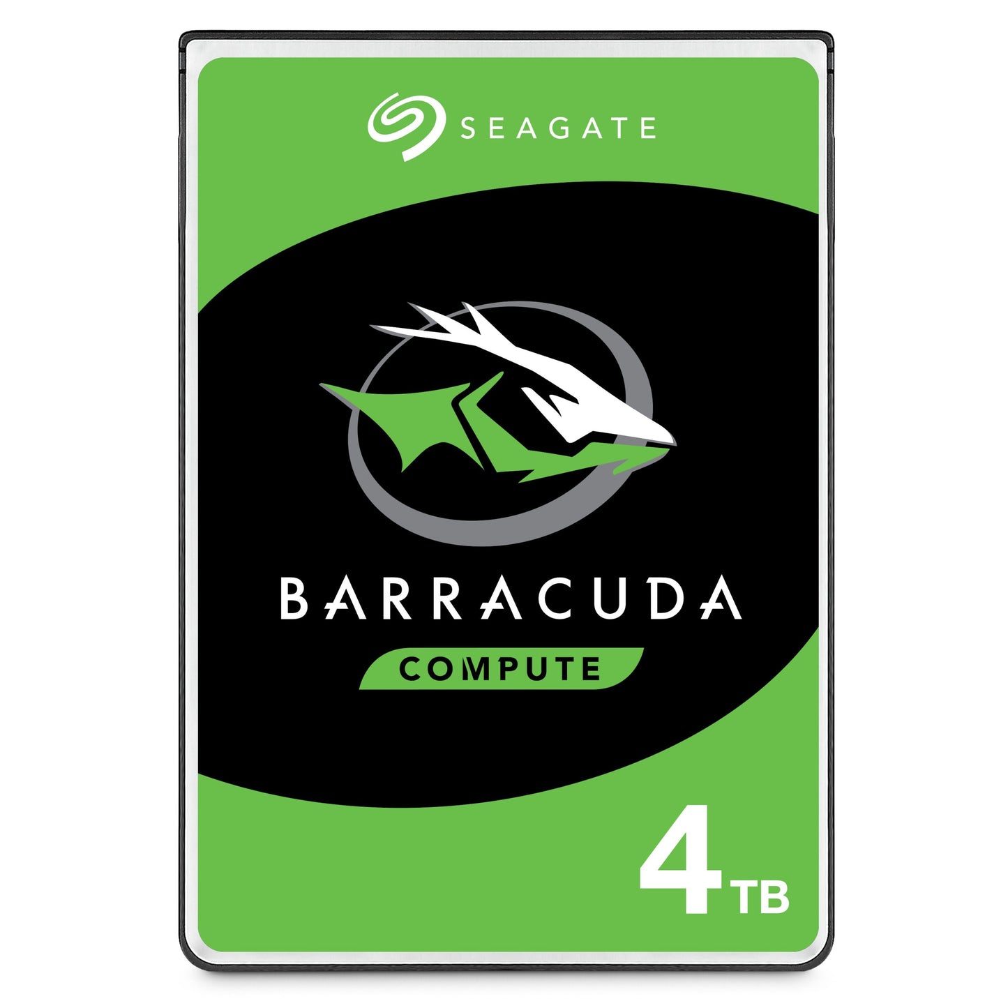 Seagate Barracuda intern 3,5" harddisk 4TB med grøn og sort label, Barracuda-logo og "4TB" nederst til højre.