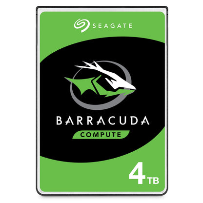 Seagate Barracuda intern 3,5" harddisk 4TB med grøn og sort label, Barracuda-logo og "4TB" nederst til højre.