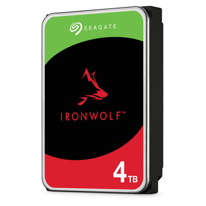 Seagate Ironwolf 3,5" intern harddisk 4TB med karakteristisk label og wolf-logo, egnet til NAS.