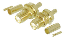 SMA-stik hun til krimpning, 2 stk med gevind og cylindrisk hylstre, passer til RG174 kabel og antenneinstallation.