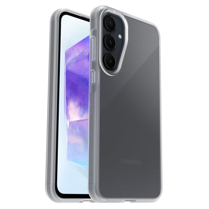 Otterbox Reager etui til Galaxy A55 5G gennemsigtig med synlige kameralinser og sideknapper.