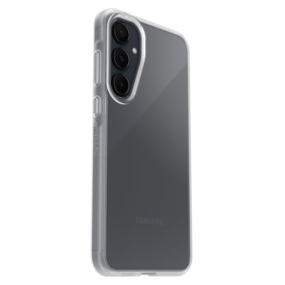 Otterbox Reager etui til Galaxy A55 5G gennemsigtig, viser triple kamera og Samsung logo gennem det klare cover.