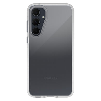 Gennemsigtigt Otterbox React etui til Galaxy A35 5G med stødsikring og åbning til tre vertikale bagkameraer.