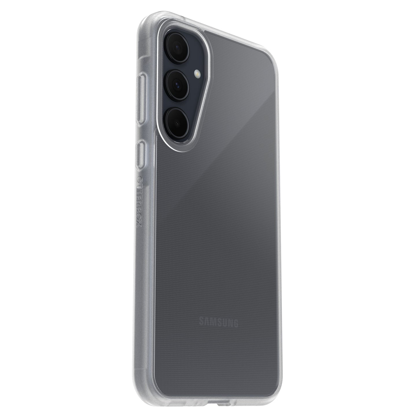 Otterbox Reager gennemsigtigt cover til Galaxy A35 5G med tre vertikale bagkameraer og synligt Samsung-logo.
