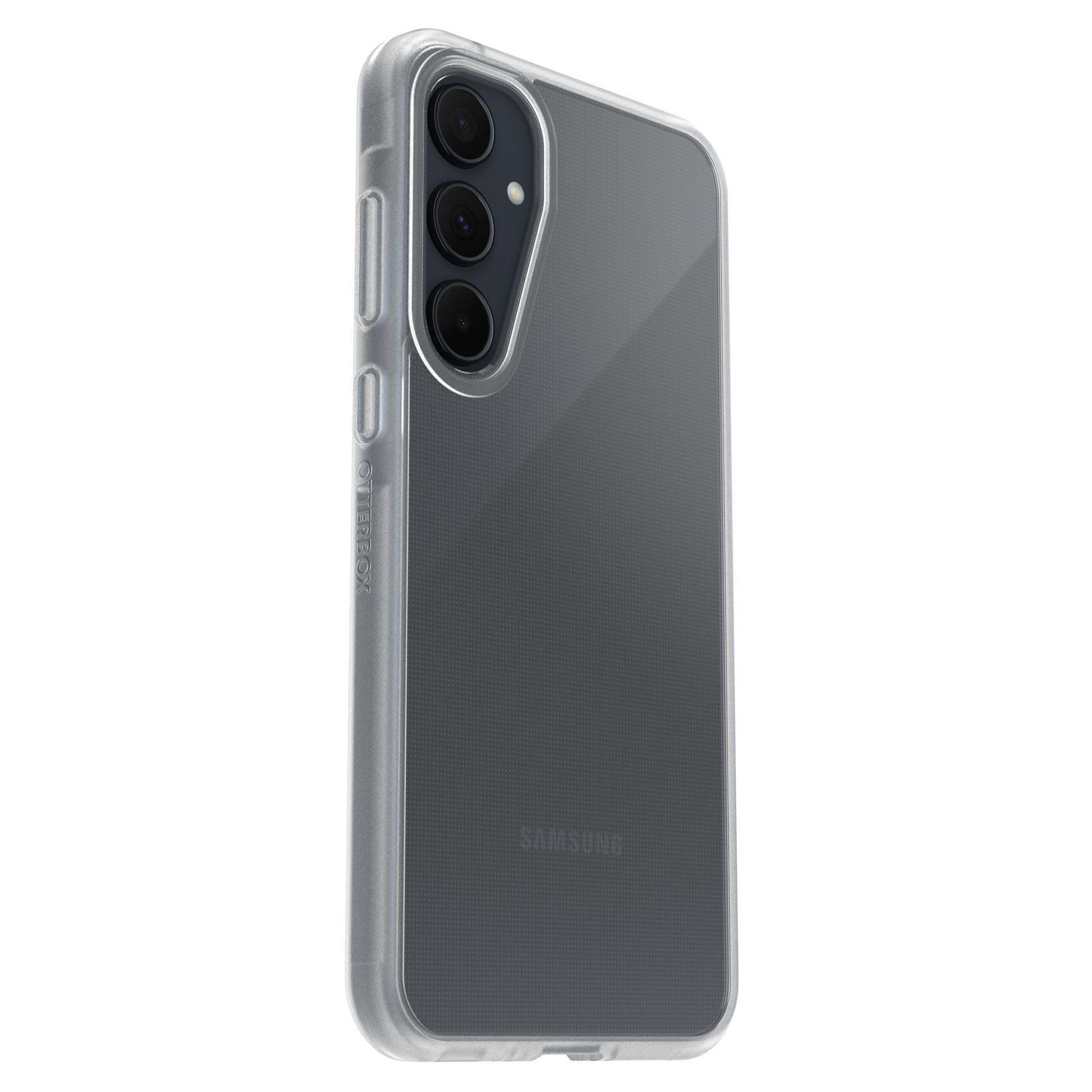 Otterbox Reager gennemsigtigt cover til Galaxy A35 5G med tre vertikale bagkameraer og synligt Samsung-logo.