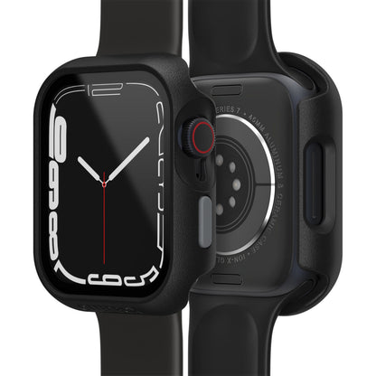 Otterbox Eclipse beskyttelsesetui til Apple Watch 7/8 45mm, visning forfra og bagfra med urskive og sensorer synlige.