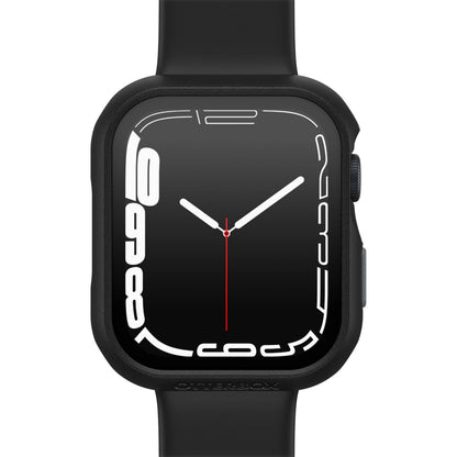 Otterbox Eclipse etui til Apple Watch 7/8 45mm sort ur, rektangulær urskive, sort rem, hvide tal og røde/hvide visere.