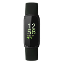 Fitbit Inspire 3 aktivitetsarmbånd sort/Midnight Zen med rektangulær skærm, tid 12:58, dato Wed 27, puls 73 bpm.