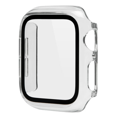 Apple Watch cover 40 mm transparent med sorte kanter og hærdet glas skærmbeskyttelse rektangulært design.