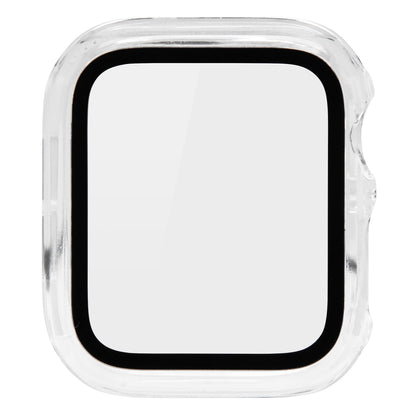 Apple Watch cover 40 mm gennemsigtig plast, afrundet firkant med sort inderside og åbning på siden, skærmbeskyttelse.
