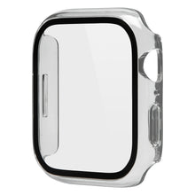 Apple Watch cover 45 mm transparent med sorte kanter og præcise udskæringer, inkl. hærdet glas skærmbeskyttelse.