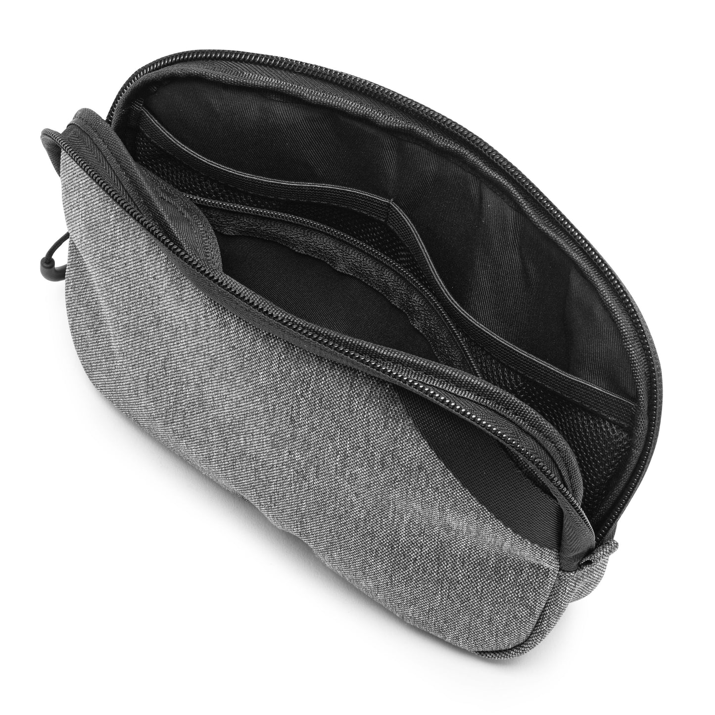 Linocell Tech Bag Slimline grå opbevaringstaske med flere slags indvendige lommer og organiserede rum til elektroniktilbehør.