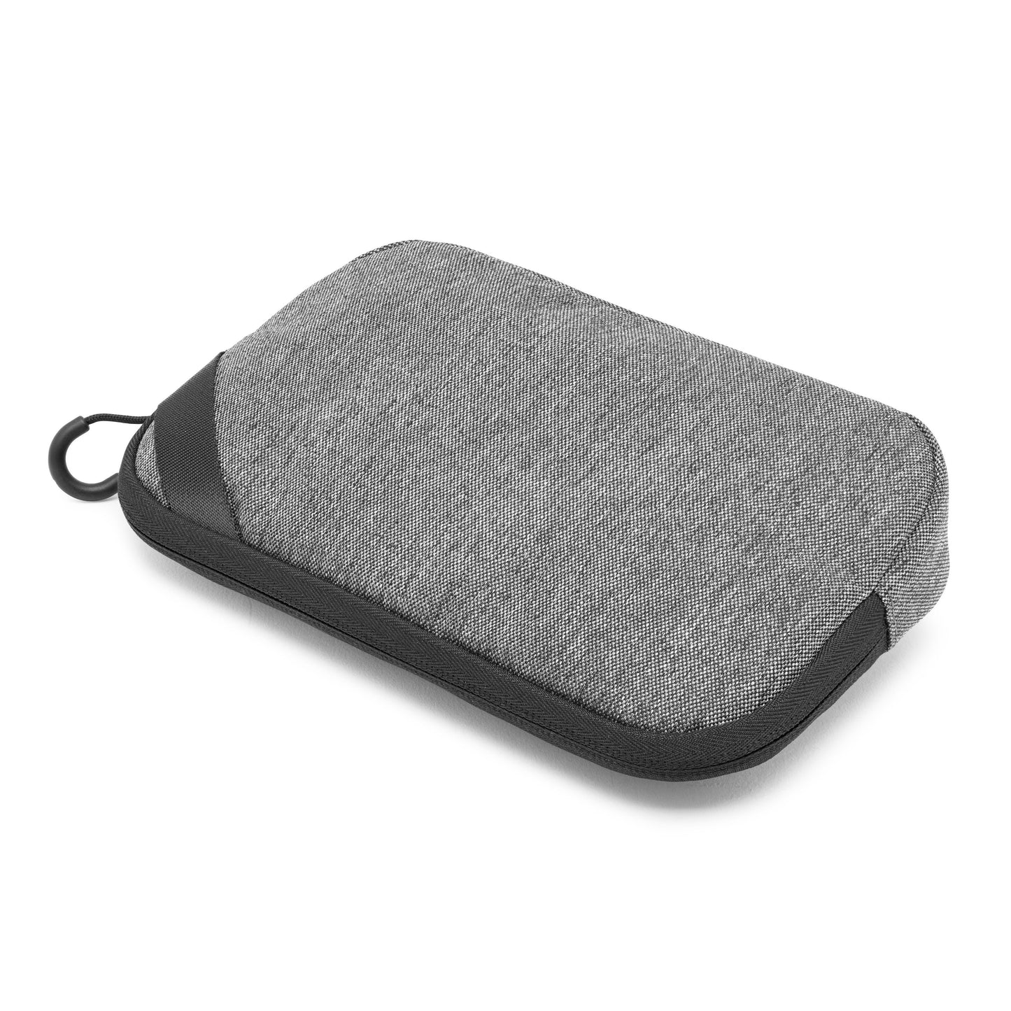 Linocell Tech Bag Slimline grå stof opbevaringstaske med sorte detaljer og hjørneløkke til elektronik og kabler.