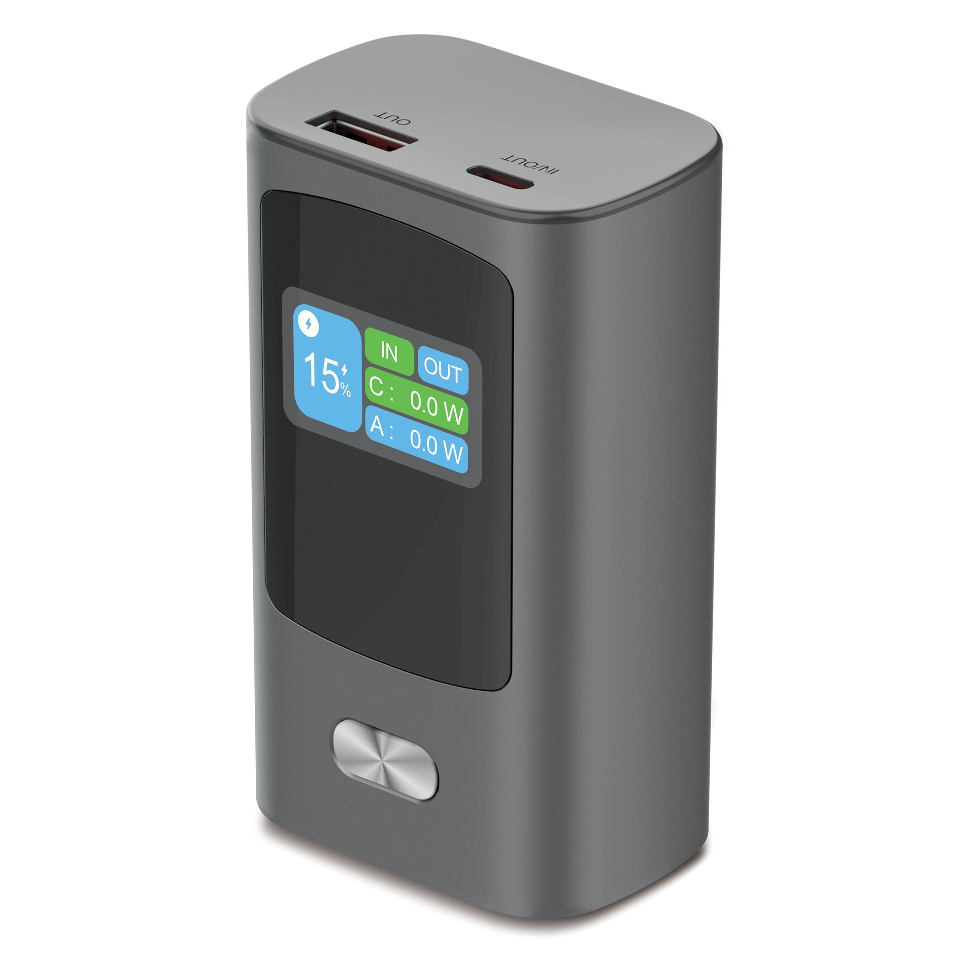 Linocell Premium Powerbank 30W 10000mAh med digitalt display, til USB-porte inkl. USB-C Power Delivery OUT og IN/OUT.