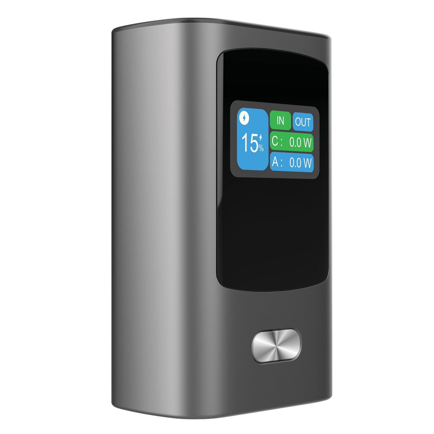 Linocell Premium Powerbank 30W 10000mAh grå med batteriprocent, effekt i watt og USB-C Power Delivery.