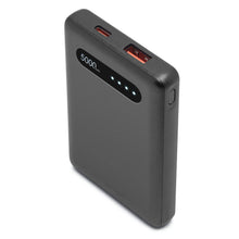 Linocell Powerbank 5000 mAh sort med USB-A og USB-C port, fire LED indikatorer og sideplaceret tænd/sluk-knap.