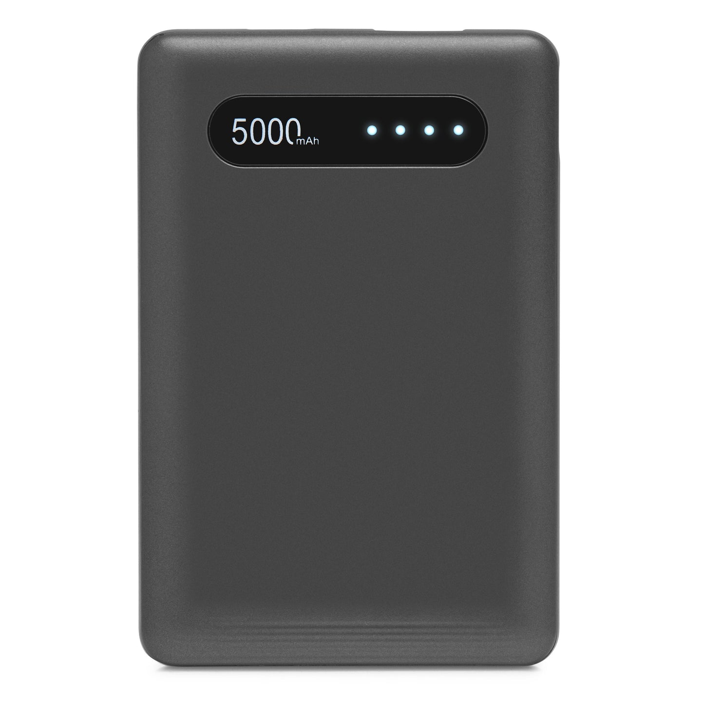 Linocell powerbank 5000 mAh sort med fire blå LED-indikatorer og USB-C port.