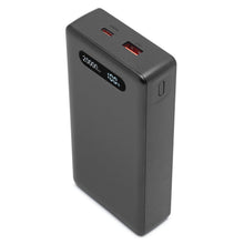 Linocell powerbank 20000 mAh 20 W sort med digitalt display, til USB-porte og sideplaceret tænd/sluk-knap, hurtig opladning.