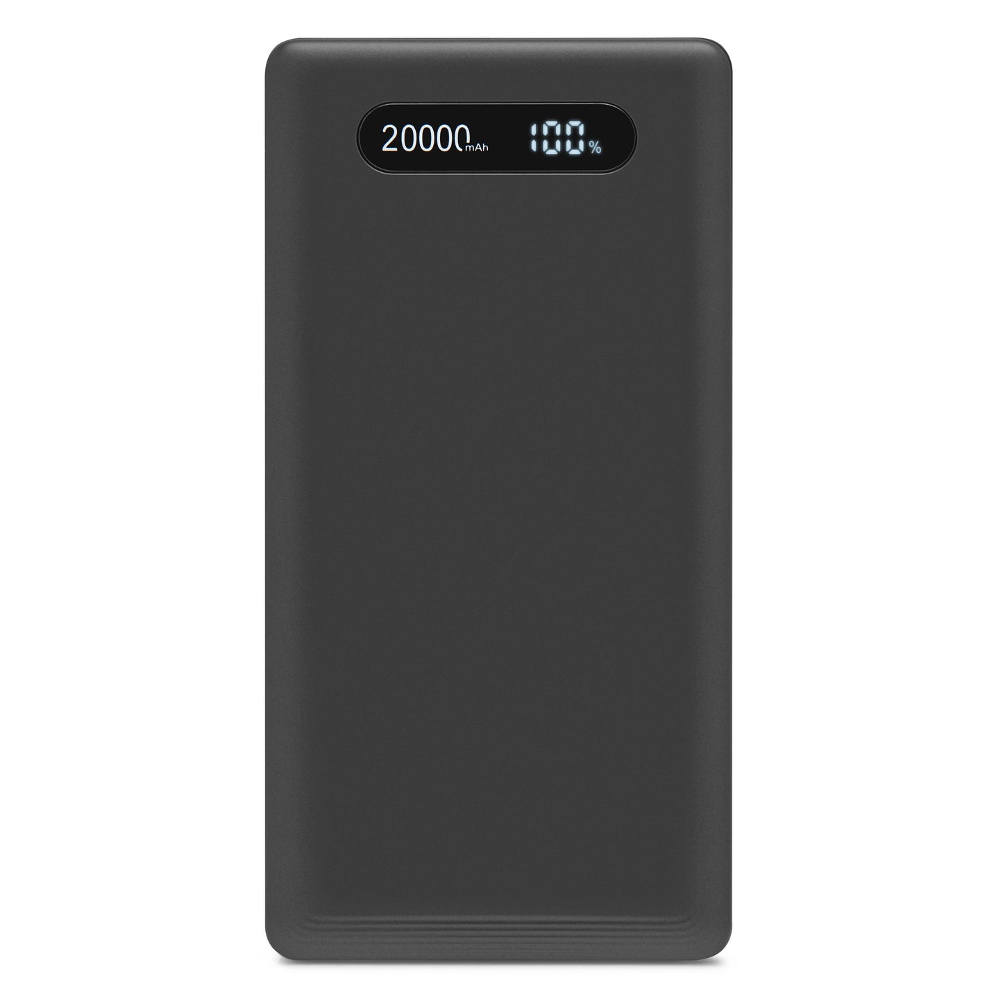 Linocell powerbank 20W 20000mAh sort, afrundede kanter, LED-display med batteristatus, understøtter hurtig opladning.