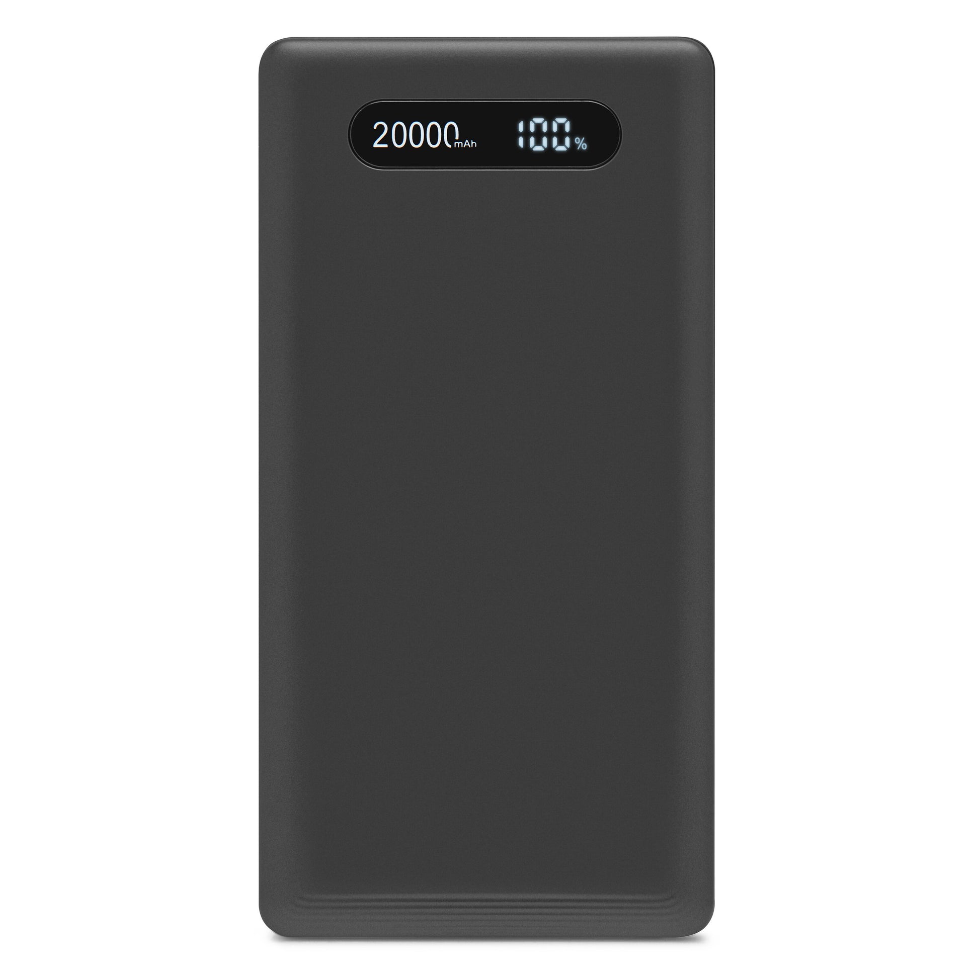 Linocell powerbank 20W 20000mAh sort, afrundede kanter, LED-display med batteristatus, understøtter hurtig opladning.