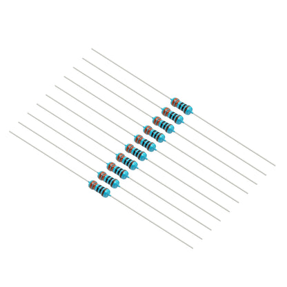 Blå cylindriske modstande med farvede bånd og metalben, del af Luxorparts Modstandssæt 1460 stk.