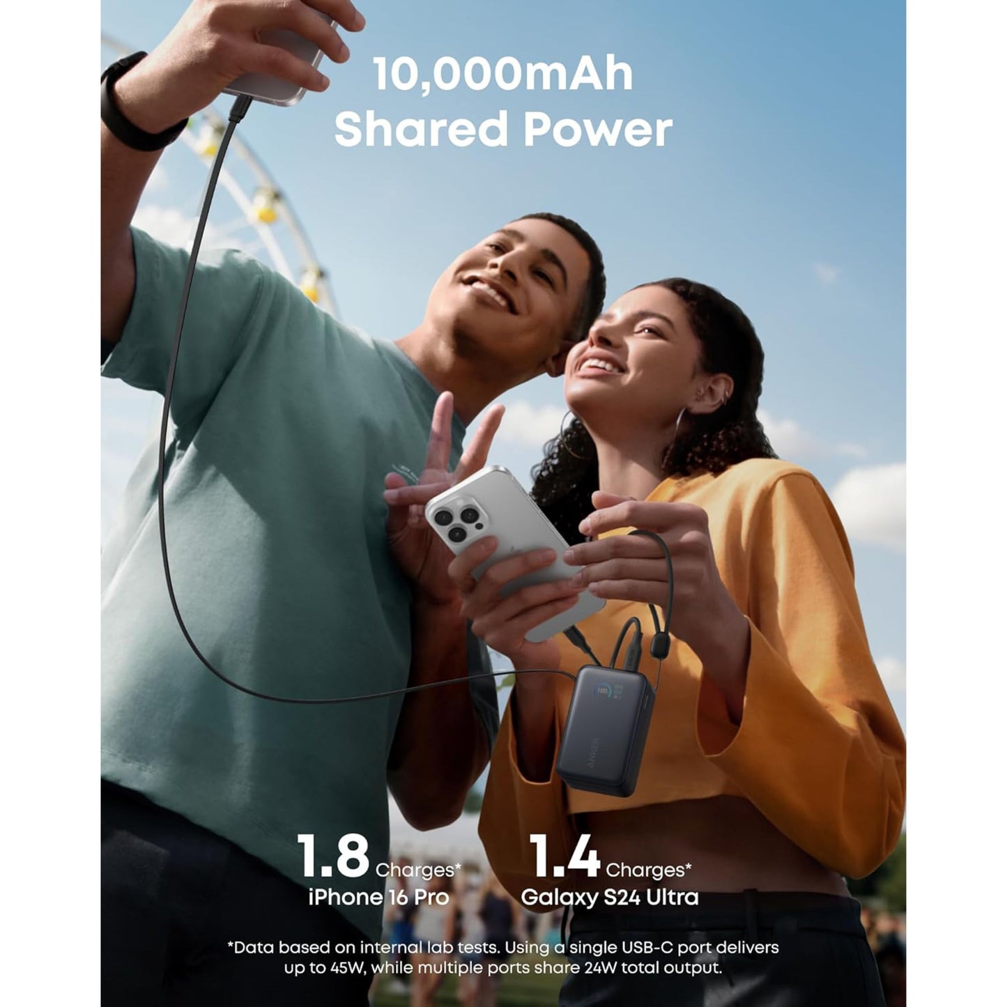 Anker Nano Powerbank 10.000 mAh 45 W sort bruges til opladning af smartphones.